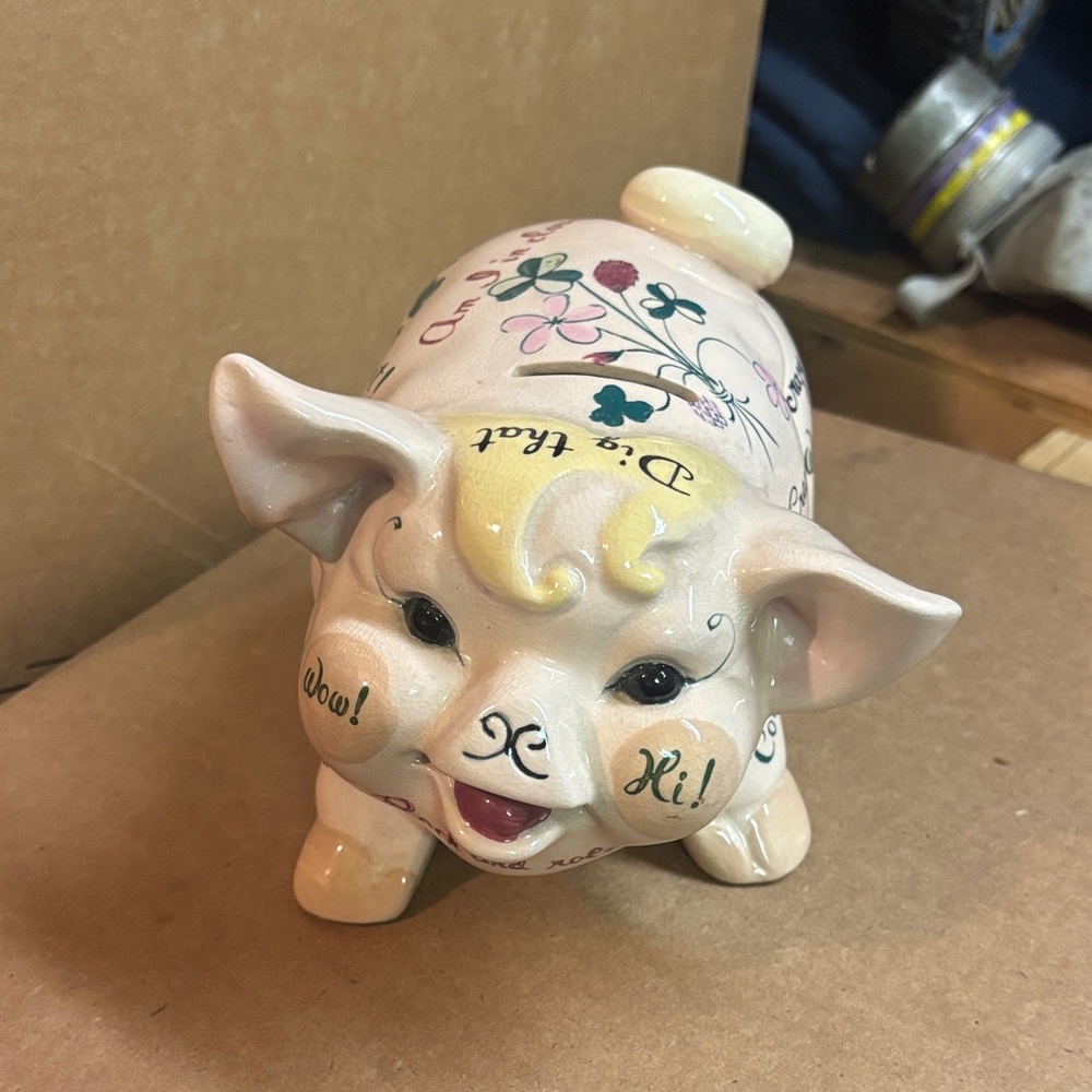 Decorative Piggy Bank with Floral Design